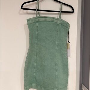 Green Denim Strapless Dress